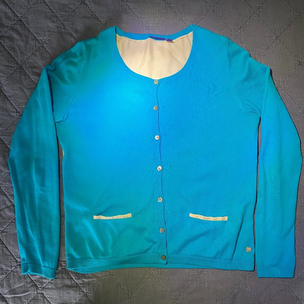 Mexx Turquoise Blue Button Down Thin Knit Mixed Media Cardigan Size XS/S